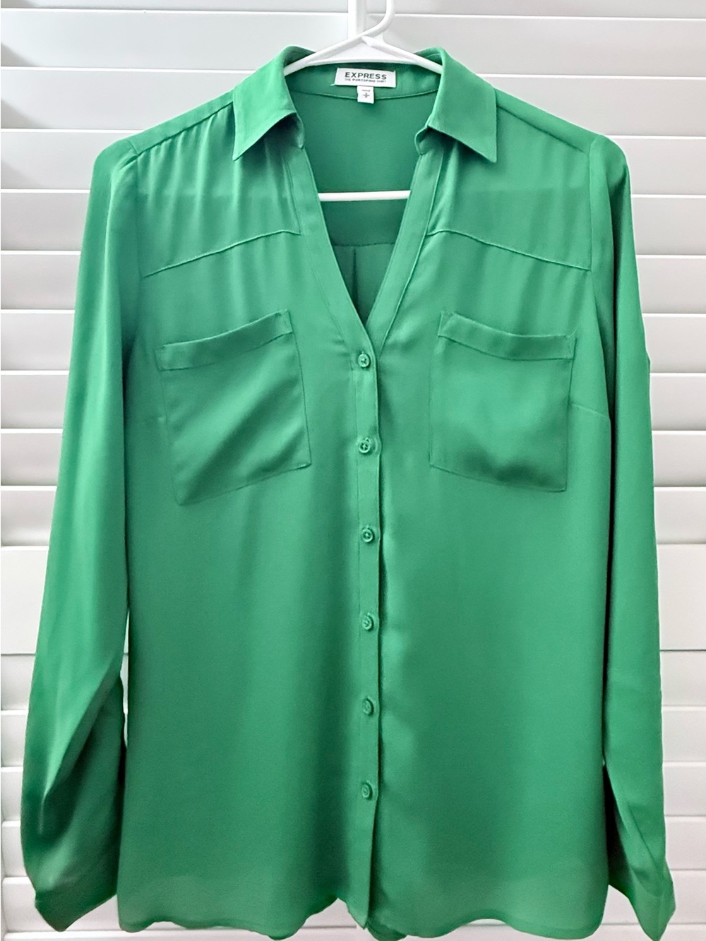 Express Women's Bright Green Button-Down Blouse